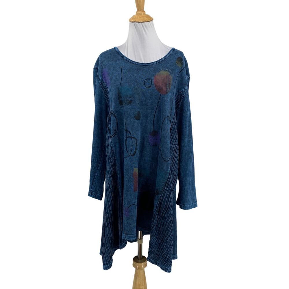 Jess & Jane Top Womens L Large Chalkboard Slub Mineral Washed Asymmetric Tunic